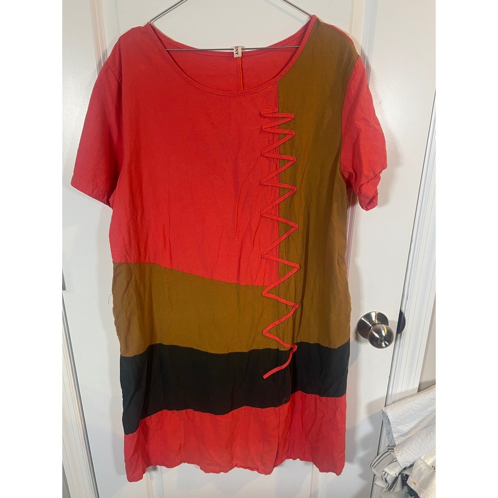 Anself Womens Dress Colorblock Lacing Detail Red‎ 3XL